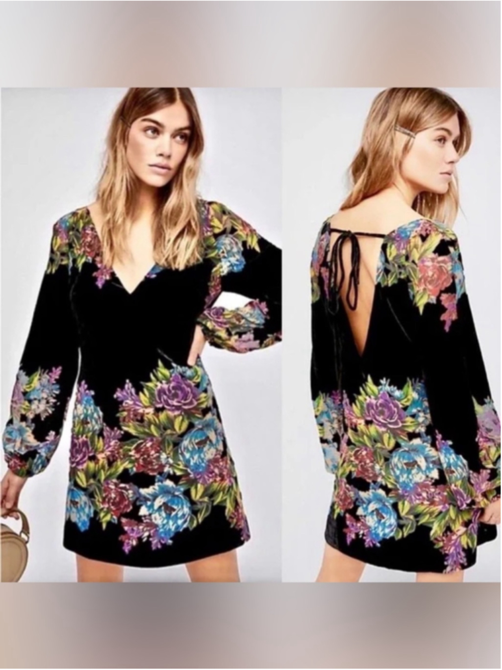 Free People Misha Burnout Velvet Mini Dress in black. SP